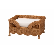 bali & pari Papina Natural Rattan Pet Bed with Scalloped Sides - Handwoven Wicker Enclosed Lounge Bed for Dogs and Cats with Removable Cushion, 25.6"